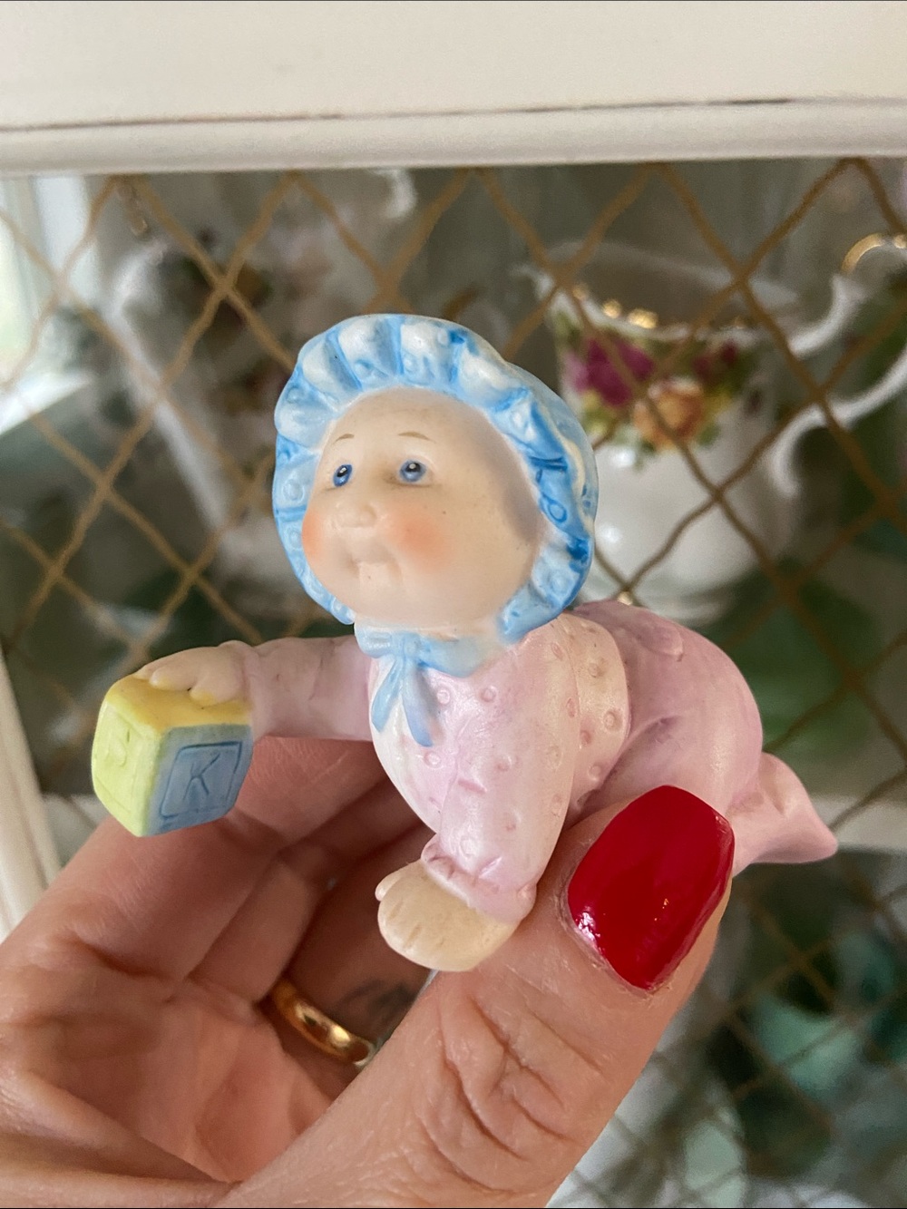 Vintage 80s Cabbage Patch Kid Baby Porcelain Figurine New Baby Cute Doll 1984